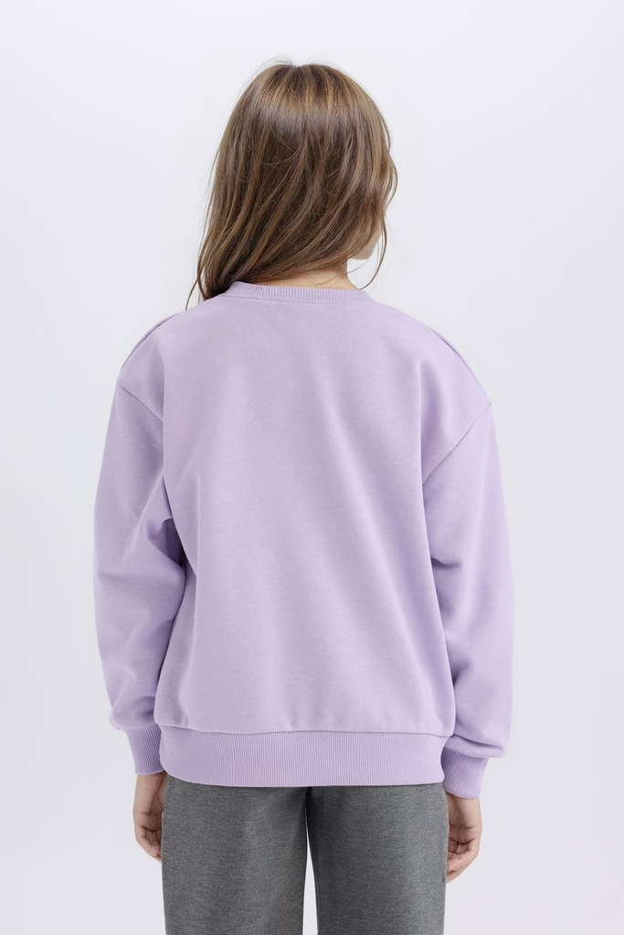 سويت شيرت بناتي بطبعة ممتعة قصة مريحة ببطانة ناعمة