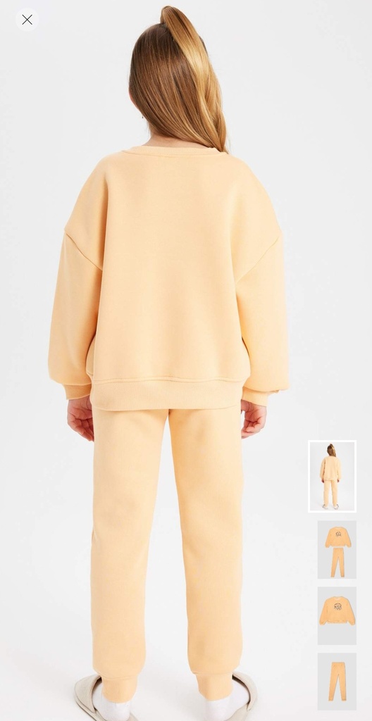 طقم بناتي سويت شيرت وسويت بانتس مبطن - قطعتين