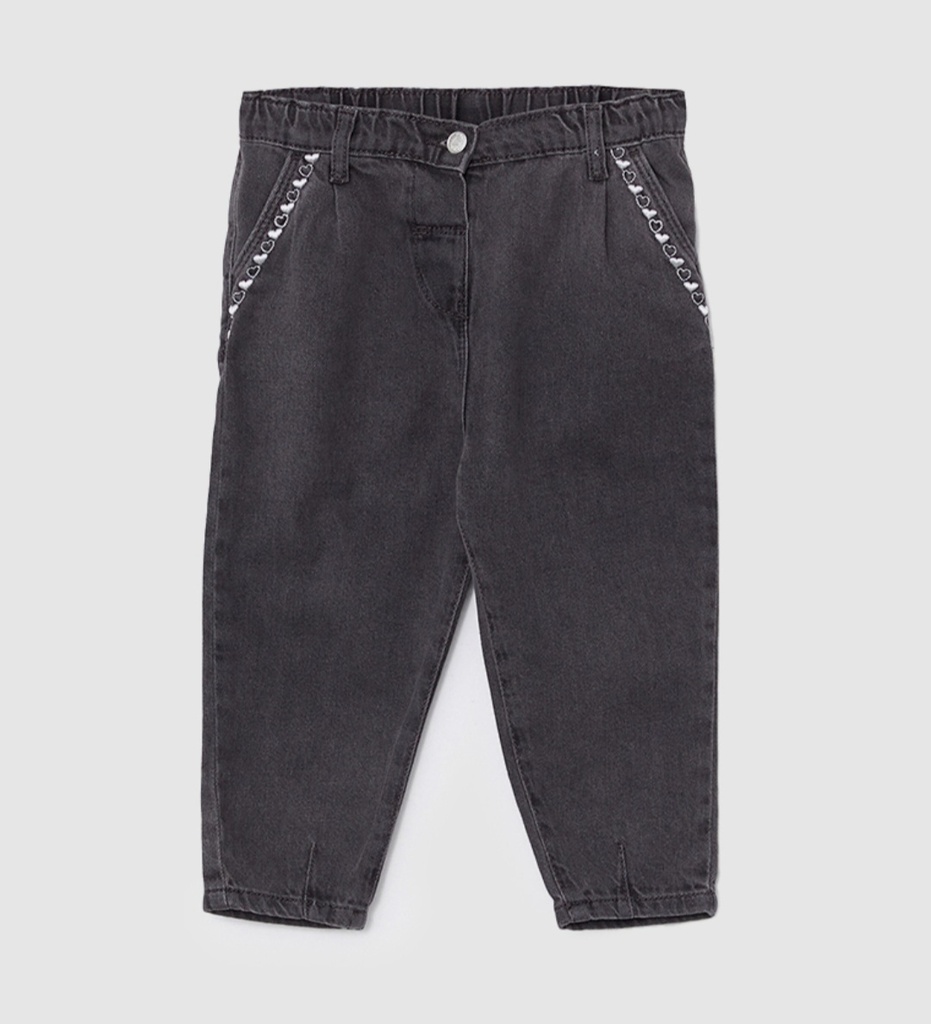 بنطلون جينز مطرز بخصر مطاطي *