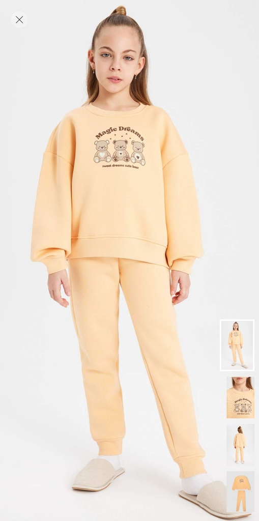 طقم بناتي سويت شيرت وسويت بانتس مبطن - قطعتين