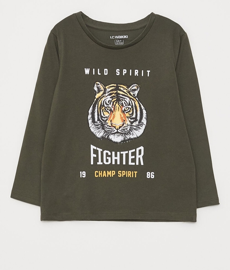 تشيرت مطبوع بأكمام طويلة وقبة دائرية