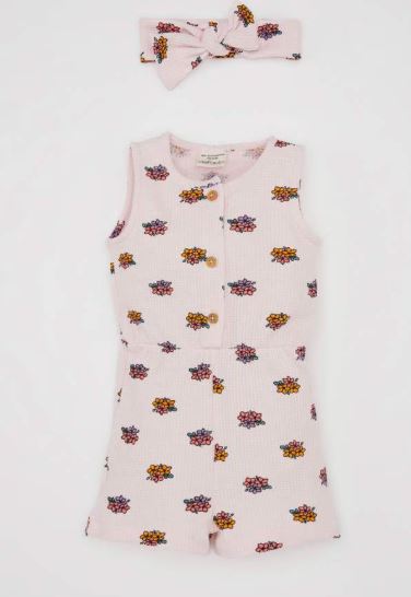 طقم بيبي بناتي جمبسوت فلورال وبندانا - قطعتين *