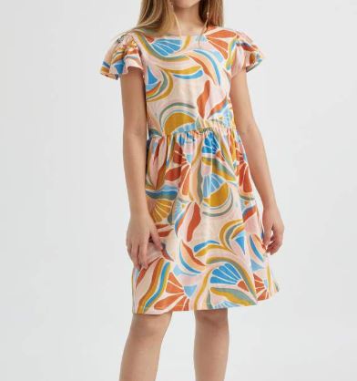 فستان بناتي فلورال نص كم *