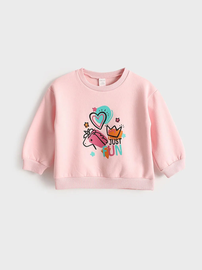 سويت شيرت كم طويل مطبوع تخين بياقة دائرية للبنات الرضع