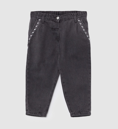 [W2BK49Z1 - GRD] بنطلون جينز مطرز بخصر مطاطي *