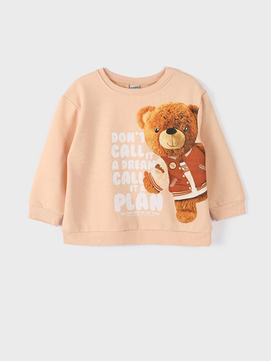 [W3EU75Z4 - GAN] سويت شيرت بناتي مطبوع بأكمام طويلة وقبة دائرية