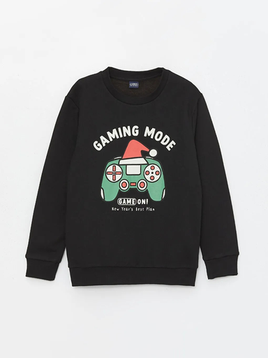 [W3DU89Z4 - CVL] سويت شيرت صبياني مطبوع بأكمام طويلة وقبة دائرية 