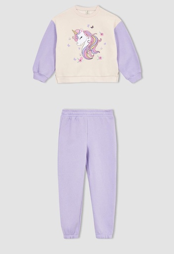 [Y9116A6PR33] طقم بناتي سويت بانتس وسويت شيرت قصة عادية من يونيكورن - قطعتين