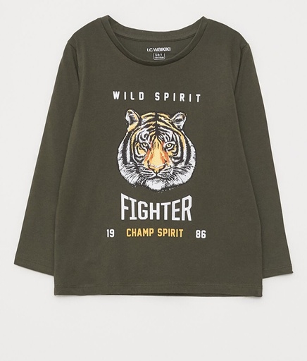 تشيرت مطبوع بأكمام طويلة وقبة دائرية