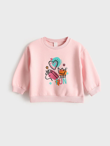 سويت شيرت كم طويل مطبوع تخين بياقة دائرية للبنات الرضع