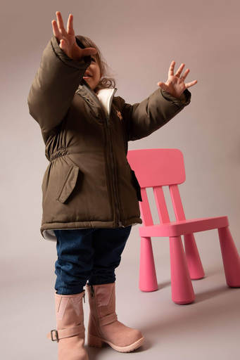 [X5191A2GN628] جاكيت بامب بناتي بكابيشون ببطانة صوفية وتر برووف