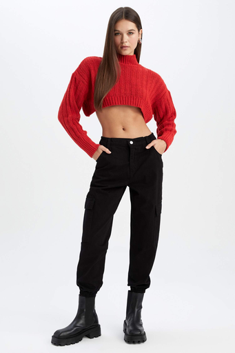 [W8036AZBK27] بنطلون جبردين كارجو اسود باستيك