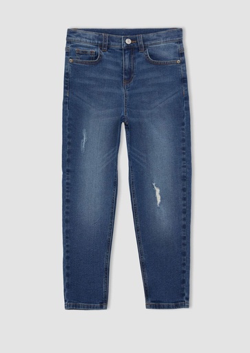 [W2147A6BE478] جينز اولادي كاروت فيت بخمسة جيوب وارجل مستقيمة وتفاصيل ممزقة *