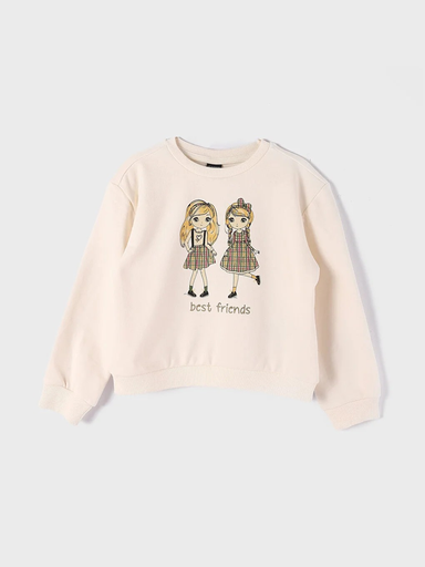 [W3ES79Z4 - FDV] سويت شيرت بناتي مطبوع بأكمام طويلة وقبة دائرية 